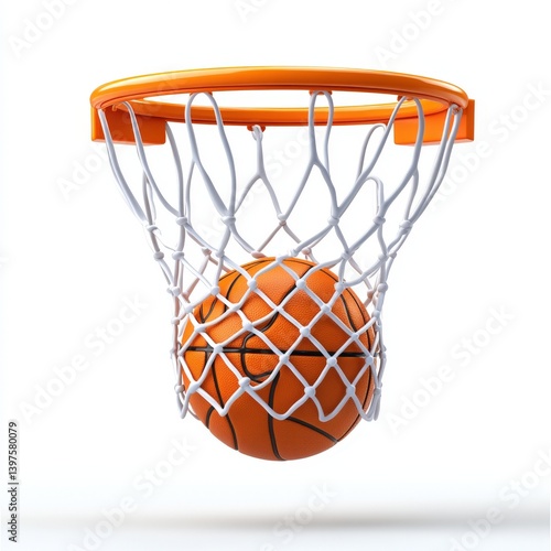 Basketball icon featuring an orange ball in a hoop with a flat design style
