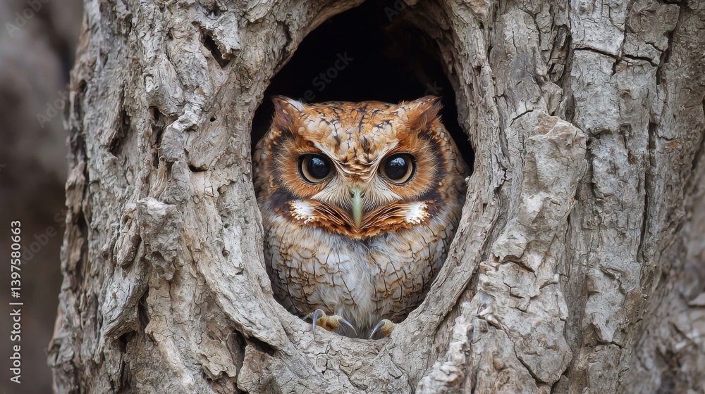 Obraz premium indian scops owl or Otus bakkamoena portrait perched on branch in a natural setting at keoladeo national park or bharatpur bird sanctuary rajasthan india