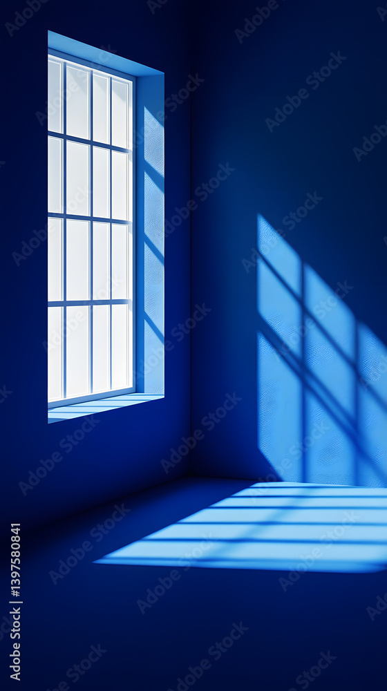 A window casting shadows on a blue wall A window casting shadows on a blue wall