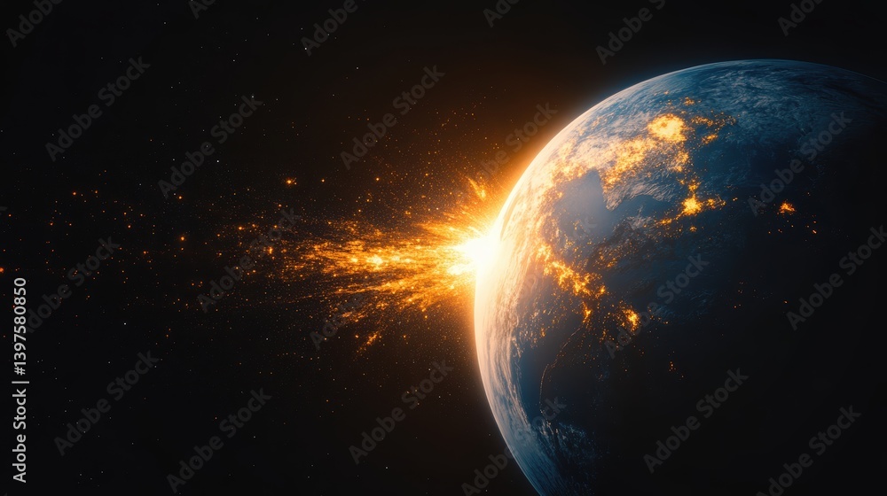 Obraz premium A high tech concept of global communication with satellites orbiting Earth.