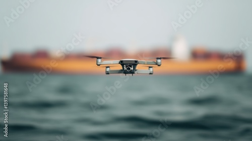Import Tariffs concept. Drone hovers above the waves during shipping
