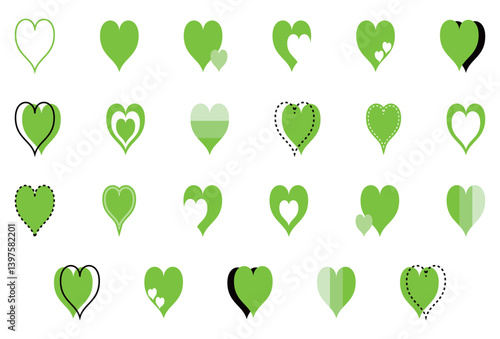 シンプルなハートマーク セット 黄緑