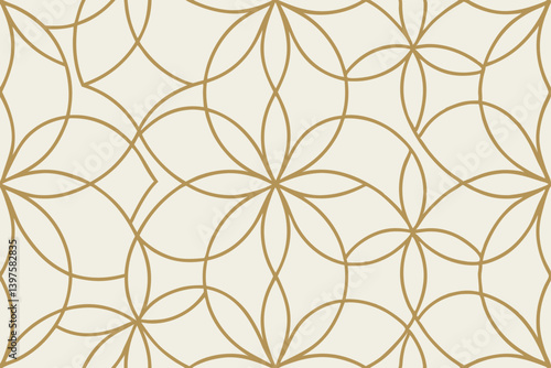 Elegant gold floral pattern on a creamy background, creating a sophisticated and subtle design with a repeating geometric motif.