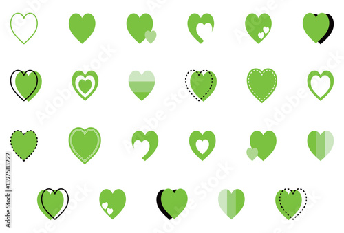 シンプルなハートマーク セット 黄緑