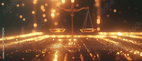 Obraz na płótnie Golden scale of justice with digital futuristic virtual background. Fair employees law theme digital concept. Symbolizing the balance between technology and law w salonie