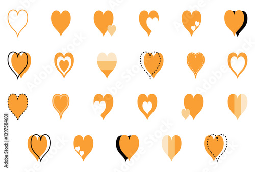シンプルなハートマーク セット 橙色
