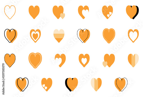 シンプルなハートマーク セット 橙色