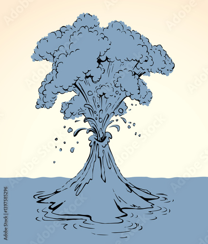 A smoking volcano eruption. Vector drawing