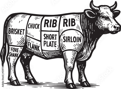 Cow butcher meat beef vector illustration