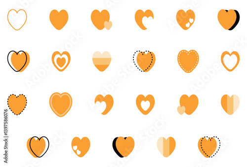 シンプルなハートマーク セット 橙色