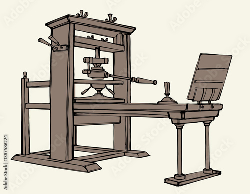 Vector drawing. Vintage printing press