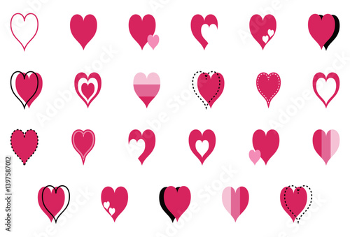 シンプルなハートマーク セット 赤色