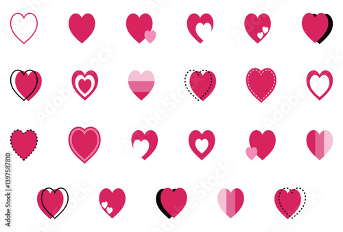 シンプルなハートマーク セット 赤色