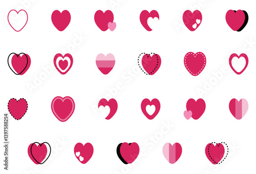 シンプルなハートマーク セット 赤色