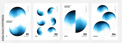 Set of abstract posters with color gradient blurred round shapes for creative futuristic graphic design. Minimalist cover templates. Vector illustration.