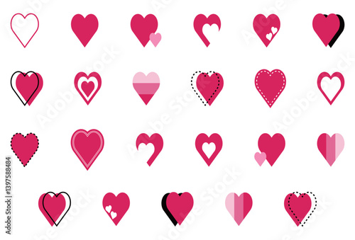 シンプルなハートマーク セット 赤色