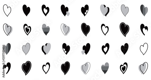 シンプルなハートマーク セット 白黒