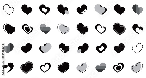 シンプルなハートマーク セット 白黒