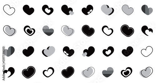 シンプルなハートマーク セット 白黒