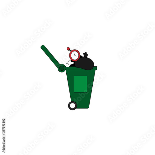 illustration of wasting time in the trash can