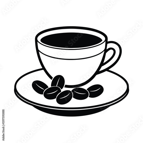 Coffee Cup Saucer Beans Illustration
