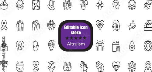 Altruism Stroke icon collections. Containing charity, help, selfless, goodwill, caring, generosity, kindness, empathy, benevolence and more icons.