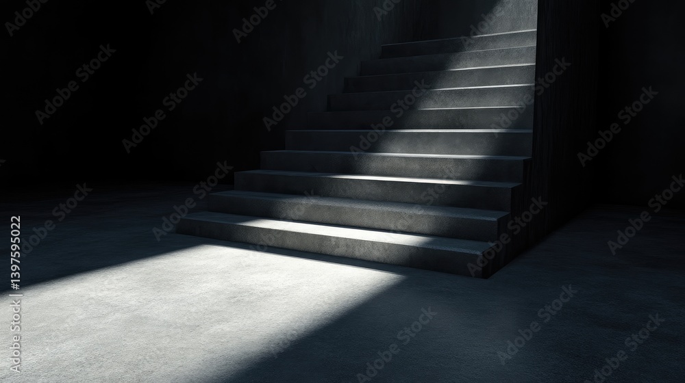 Fototapeta premium Dark Concrete Staircase Illuminated by Light