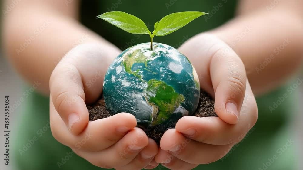 Nurturing the Planet: A Child's Tender Hands Cradle the Earth, Symbolizing Hope and Growth in Eco-Consciousness Nurturing the Planet: A Child's Tender Hands Cradle the Earth, Symbolizing Hope and Growth in Eco-Consciousness