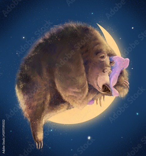 illustration with bear on the moon