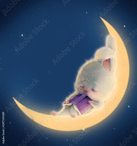 cute hare sleeps on the moon