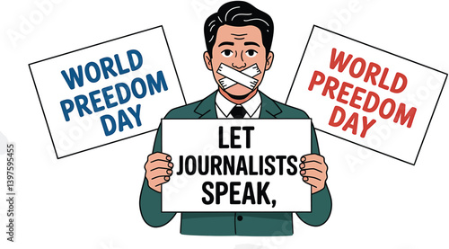 World Press Freedom Day Concept with Microphone, Newspaper, Camera, and Journalistic Symbols in Modern Flat Vector Style – Ideal for Media Rights, Journalism, and Freedom of Speech Themes