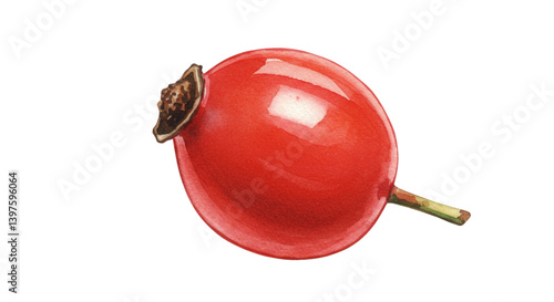 Watercolor vector illustration of rose hip berry isolated on white background