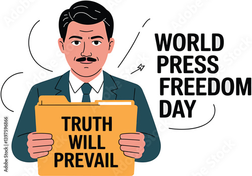 World Press Freedom Day Concept with Microphone, Newspaper, Camera, and Journalistic Symbols in Modern Flat Vector Style – Ideal for Media Rights, Journalism, and Freedom of Speech Themes