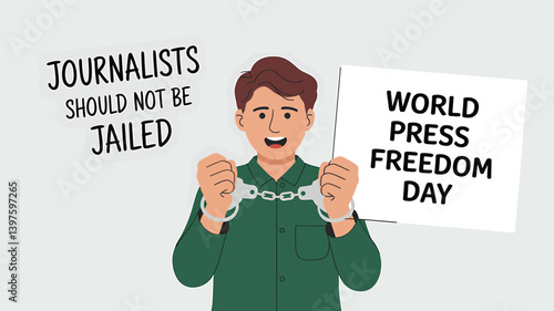 World Press Freedom Day Concept with Microphone, Newspaper, Camera, and Journalistic Symbols in Modern Flat Vector Style – Ideal for Media Rights, Journalism, and Freedom of Speech Themes