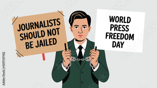 World Press Freedom Day Concept with Microphone, Newspaper, Camera, and Journalistic Symbols in Modern Flat Vector Style – Ideal for Media Rights, Journalism, and Freedom of Speech Themes