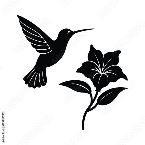 Hummingbird hovering near a flower vector