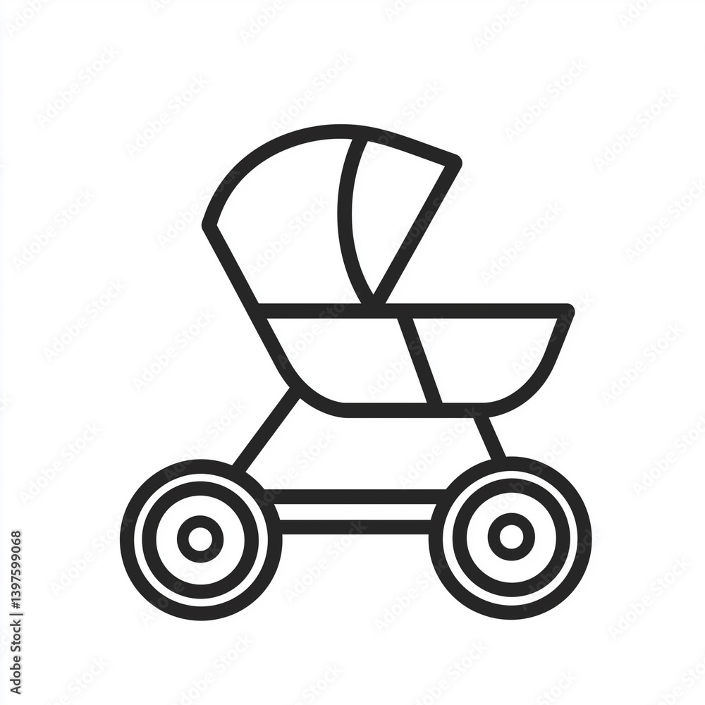 Pram Solid Line Icon Isolated on White Background Pram Solid Line Icon Isolated on White Background