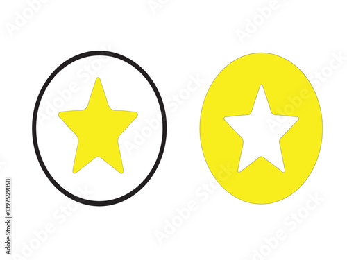 PrintThis image displays two star icons, one with a black outline and a yellow star inside a circle, and the other a solid yellow circle with a white star inside.