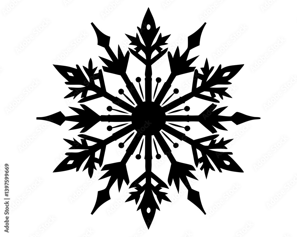 Christmas Snowflake Silhouette Vector Design, Snowflake SVG, Winter Icon Christmas Snowflake Silhouette Vector Design, Snowflake SVG, Winter Icon