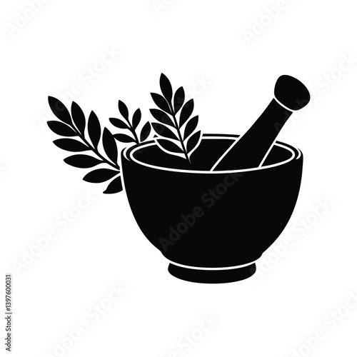 Mortar Pestle Herbs Vector