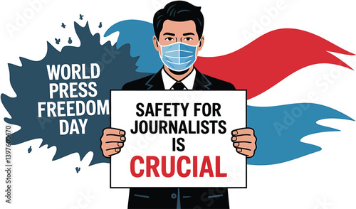World Press Freedom Day Concept with Microphone, Newspaper, Camera, and Journalistic Symbols in Modern Flat Vector Style – Ideal for Media Rights, Journalism, and Freedom of Speech Themes