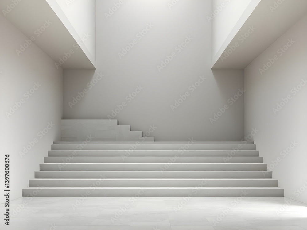 Fototapeta premium bright stairs interior, liminal place style, minimalistic view