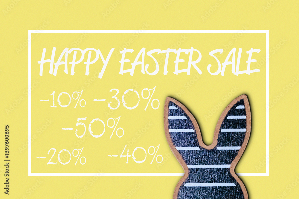 Fototapeta premium Sign for a happy Easter sale with a rabbit on it