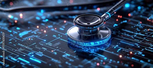 3d stethoscope hovering over 2D digital patient chart blending real medical tools live electronic medical records