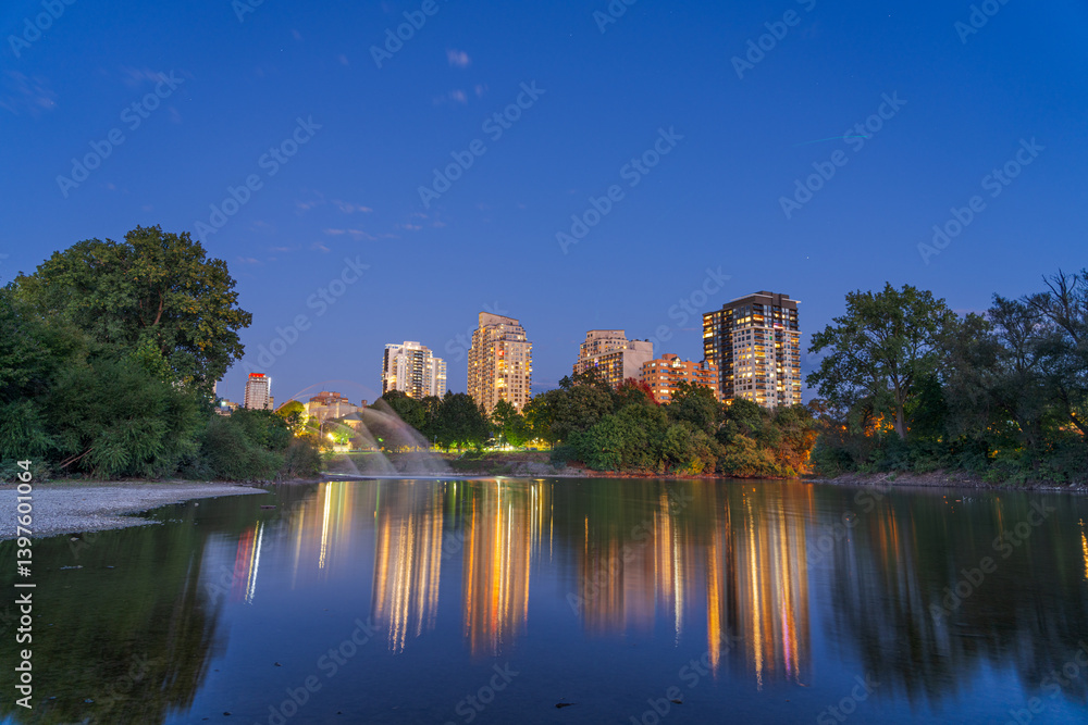 London, Ontario, Canada Skyline at blue hour on the Thames River London, Ontario, Canada Skyline at blue hour on the Thames River