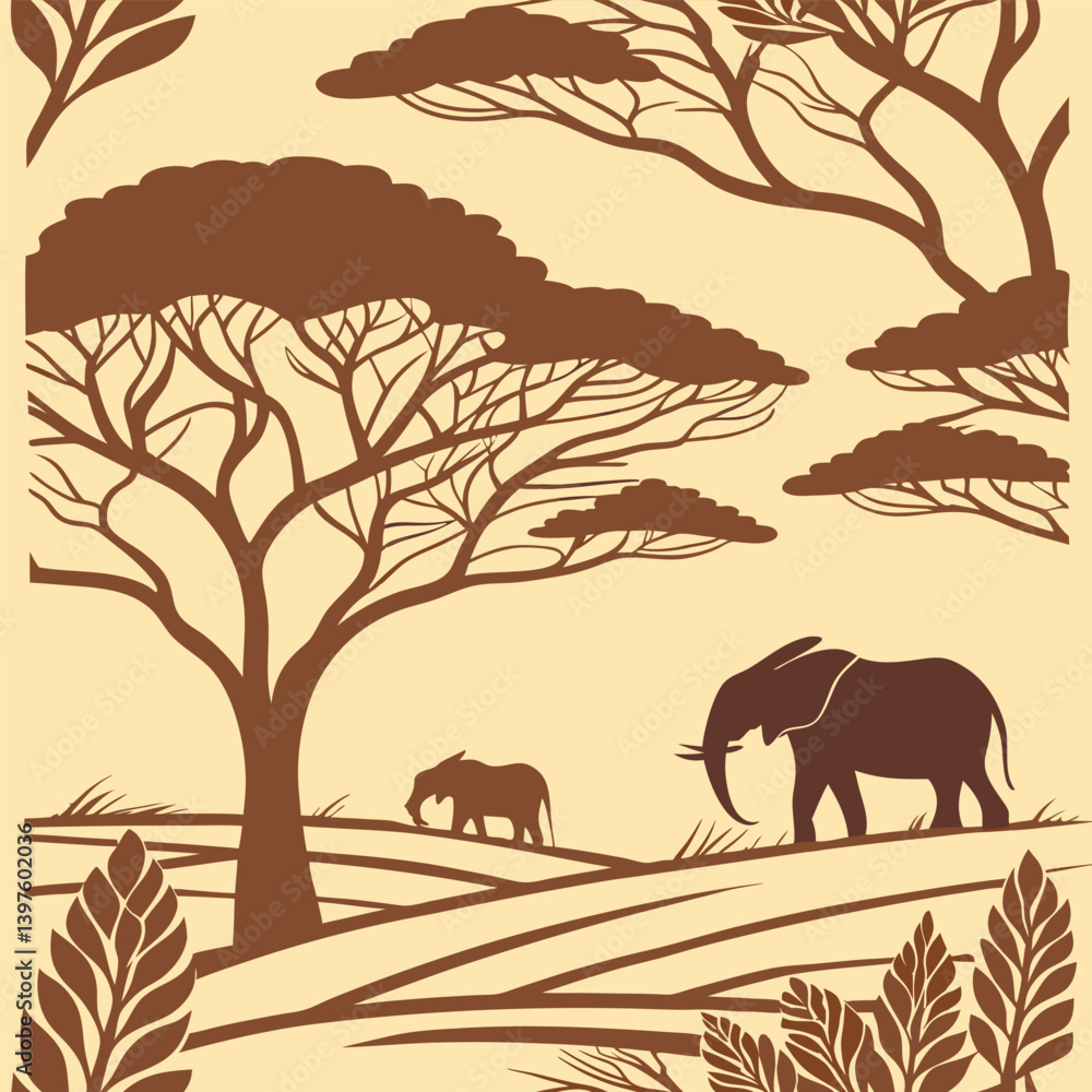 Fototapeta premium Seamless pattern design created with colors and animal and plant images specific to the African continent
