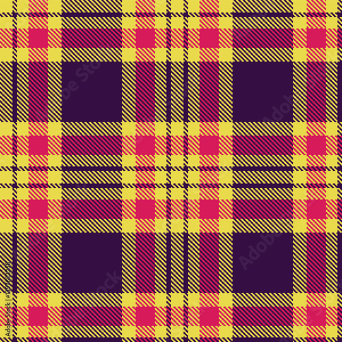 Light dull yellow and Pastel dark violet Seamless Tartan Textile Design