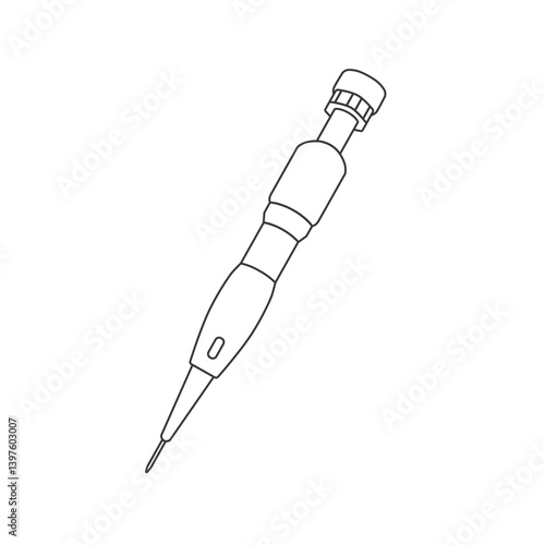 Outline vector CHOI pen for DHI hair transplant technique. Instrument for method of transplantation hair follicles to baldness head. Line medical implanter against hair loss