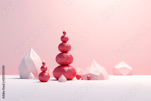 Obraz na płótnie A minimalistic geometric Christmas tree design set against a clean red background, blending festive spirit with modern art aesthetics w salonie