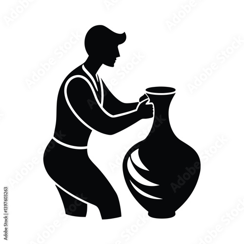 Potter Shaping Vase Silhouette Vector